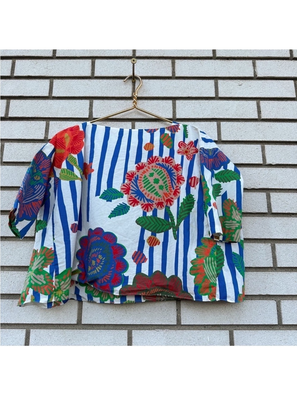 Tia Cibani Bold Matyo Floral Stripe Cotton Boxy Top 7 8 Boho Art Teacher